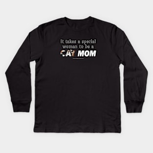 It takes a special woman to be a cat mom - black and white cat oil painting word art Kids Long Sleeve T-Shirt